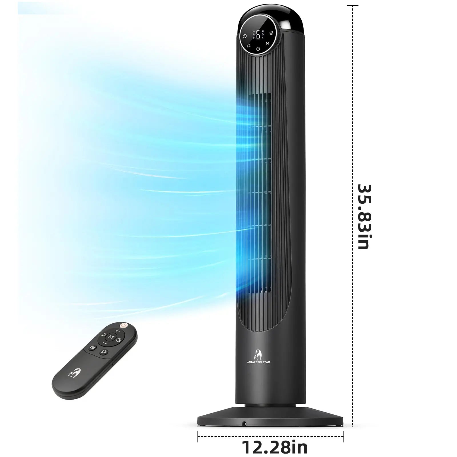 【Not Air Conditioner】Antarctic Star Tower Fan Portable Electric 85° Oscillating Fan with Remote Control, Quiet Operation, 3 Speed Settings & 12H Timer, Bladeless Standing Floor Fan for Bedroom & Office