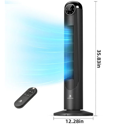 【Not Air Conditioner】Antarctic Star Tower Fan Portable Electric 85° Oscillating Fan with Remote Control, Quiet Operation, 3 Speed Settings & 12H Timer, Bladeless Standing Floor Fan for Bedroom & Office
