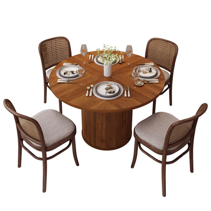 Giratree 47 Inch round Dining Table for 4, Kitchen Table Dinner Table with 2-Layer Storage Shelf and Wood Slide Door for Home Dining Room Living Room