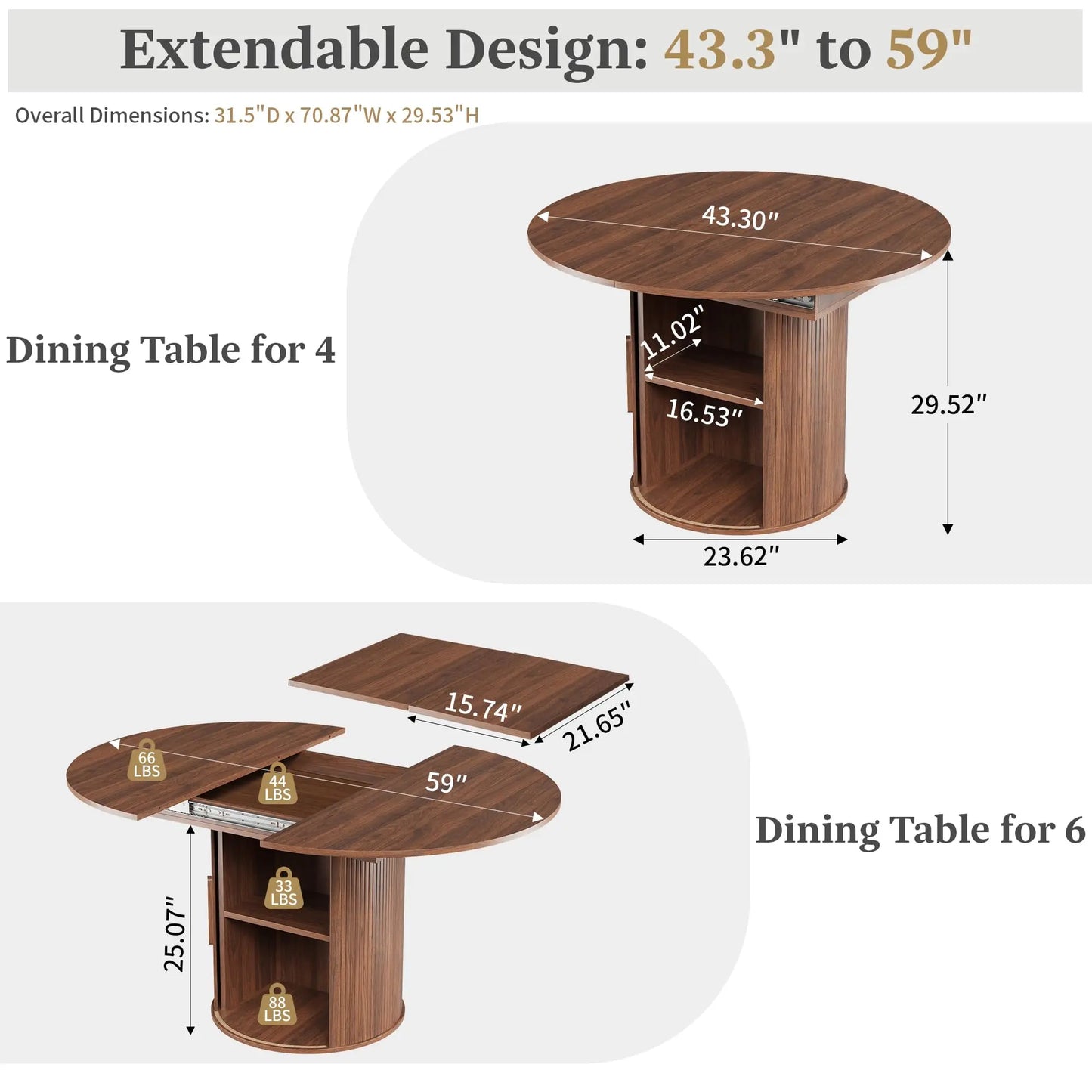 Giratree 47 Inch round Dining Table for 4, Kitchen Table Dinner Table with 2-Layer Storage Shelf and Wood Slide Door for Home Dining Room Living Room