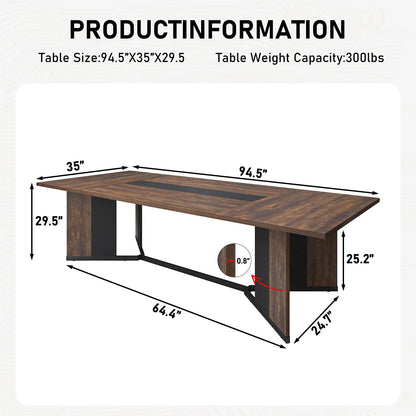 94In/78In/71In Large Rectangular Brown Dining Table for 4 5 6 7 8 People W/35 Marble-Color Wood Watrproof Tabletop,Adjustable Leg.6Ft Luxurious Family Dinner Table for Office Kitchen Living Room (Not Included Chair)