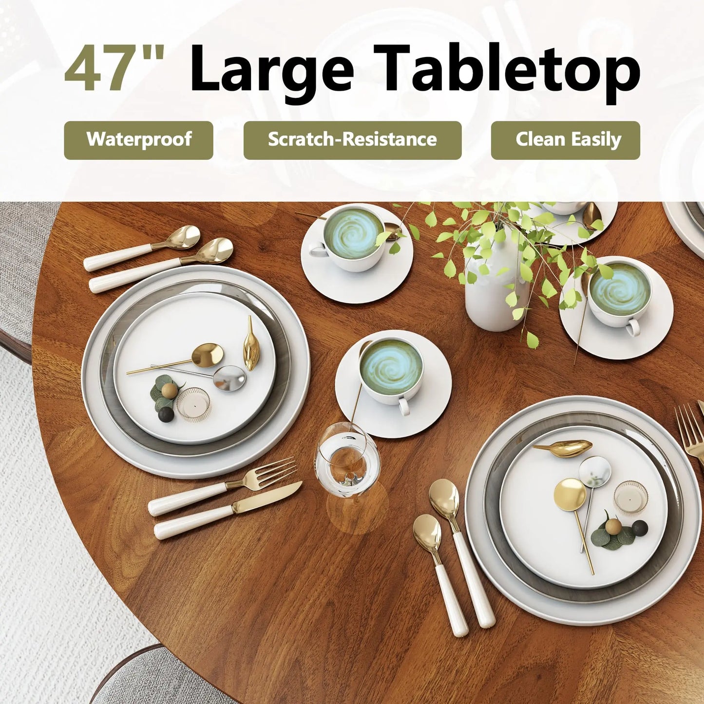 Giratree 47 Inch round Dining Table for 4, Kitchen Table Dinner Table with 2-Layer Storage Shelf and Wood Slide Door for Home Dining Room Living Room