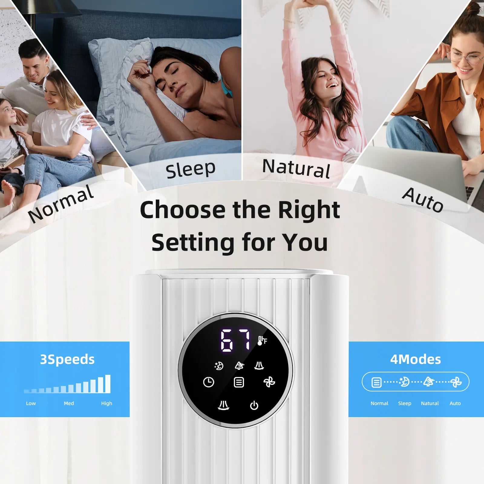 【Not Air Conditioner】Antarctic Star Tower Fan Portable Electric 85° Oscillating Fan with Remote Control, Quiet Operation, 3 Speed Settings & 12H Timer, Bladeless Standing Floor Fan for Bedroom & Office