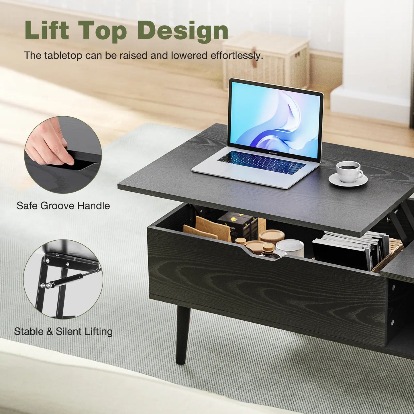Moderw Office Coffee Table, Living Room Coffee Table with Shadow Storage Compartments and Drawers, Dining Table