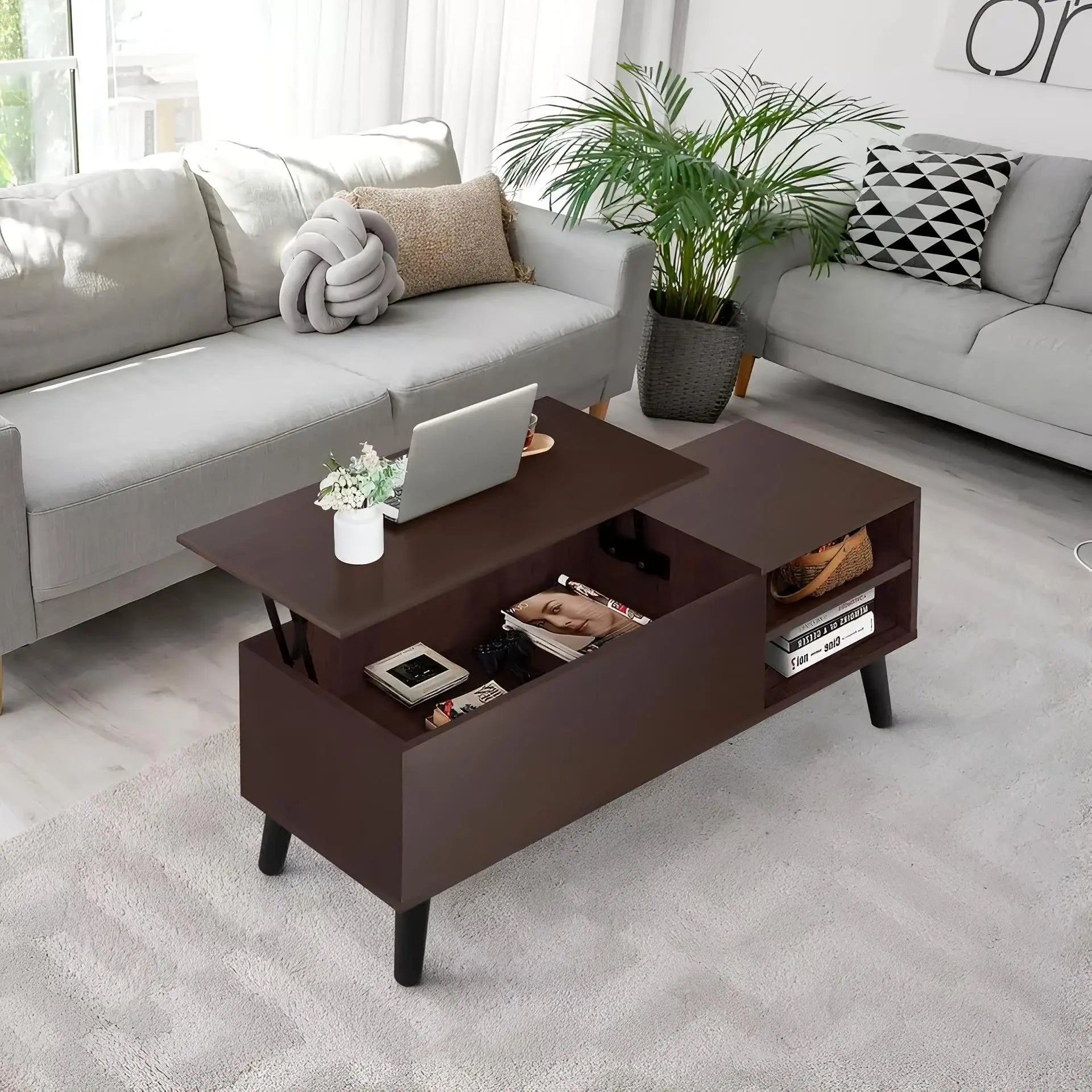 2 Tier round Lift Top Coffee Table with Hidden Storage Compartment Home Office Coffee Table